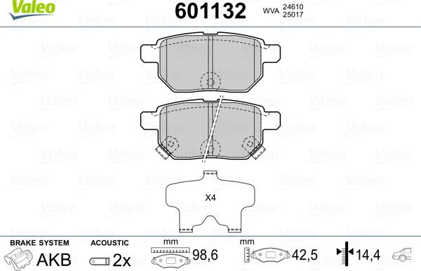 Valeo 601132 - Bremžu uzliku kompl., Disku bremzes www.autospares.lv