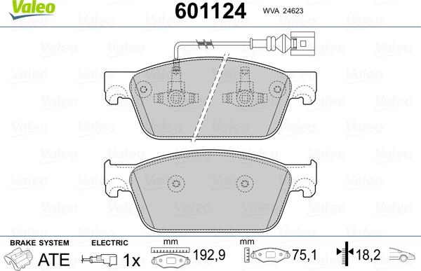 Valeo 601124 - Bremžu uzliku kompl., Disku bremzes www.autospares.lv