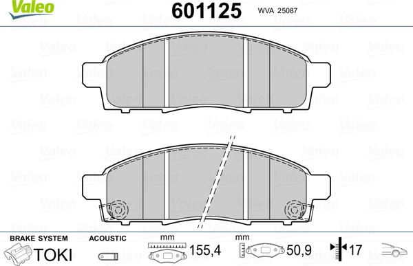 Valeo 601125 - Bremžu uzliku kompl., Disku bremzes www.autospares.lv