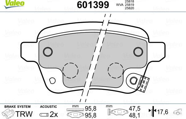 Valeo 601399 - Bremžu uzliku kompl., Disku bremzes www.autospares.lv