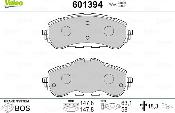 Valeo 601394 - Bremžu uzliku kompl., Disku bremzes www.autospares.lv