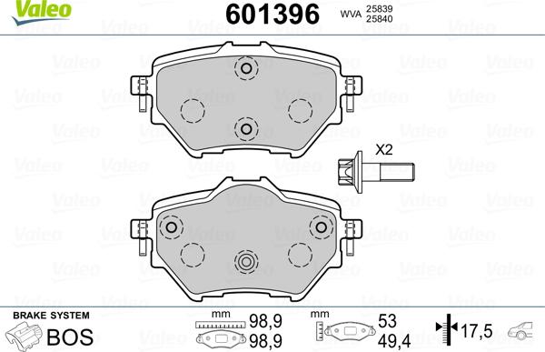 Valeo 601396 - Bremžu uzliku kompl., Disku bremzes www.autospares.lv