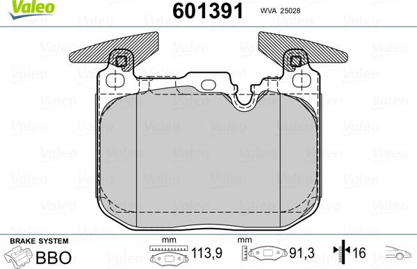 Valeo 601391 - Bremžu uzliku kompl., Disku bremzes www.autospares.lv