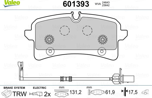 Valeo 601393 - Bremžu uzliku kompl., Disku bremzes www.autospares.lv