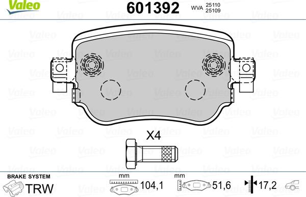 Valeo 601392 - Bremžu uzliku kompl., Disku bremzes www.autospares.lv