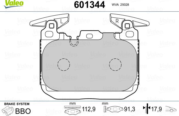 Valeo 601344 - Bremžu uzliku kompl., Disku bremzes www.autospares.lv