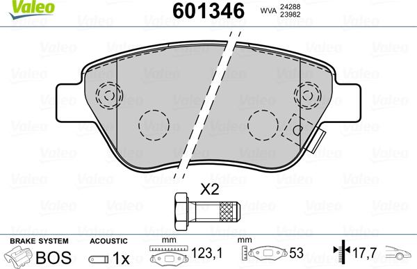 Valeo 601346 - Тормозные колодки, дисковые, комплект www.autospares.lv