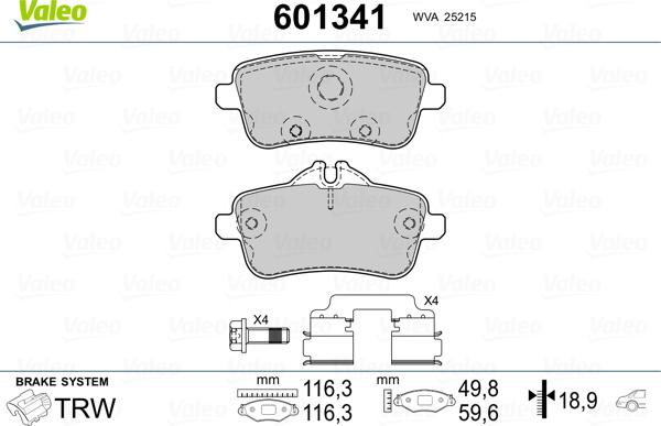 Valeo 601341 - Bremžu uzliku kompl., Disku bremzes autospares.lv