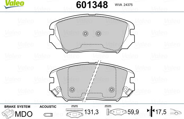 Valeo 601348 - Bremžu uzliku kompl., Disku bremzes www.autospares.lv