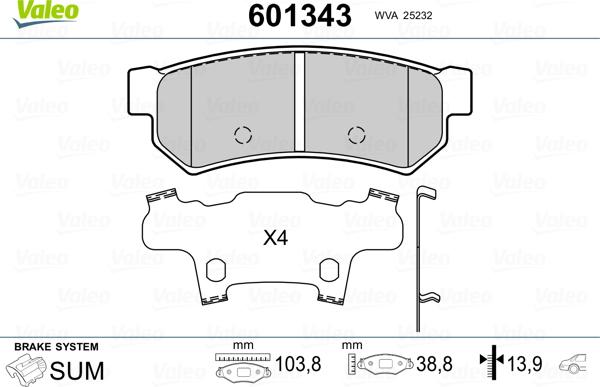 Valeo 601343 - Bremžu uzliku kompl., Disku bremzes www.autospares.lv