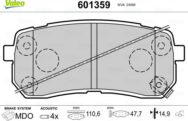 Valeo 601359 - Bremžu uzliku kompl., Disku bremzes www.autospares.lv