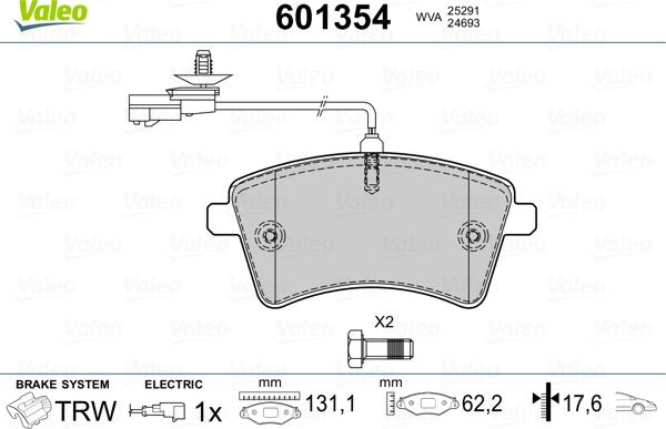 Valeo 601354 - Тормозные колодки, дисковые, комплект www.autospares.lv