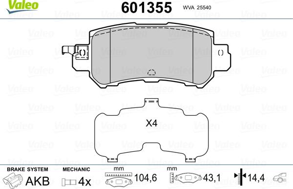 Valeo 601355 - Brake Pad Set, disc brake www.autospares.lv