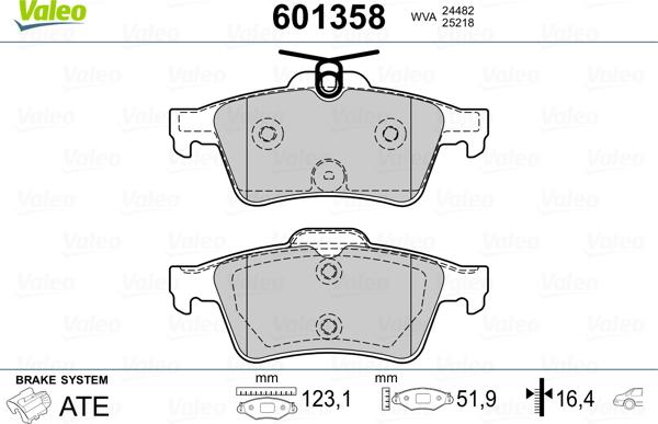 Valeo 601358 - Тормозные колодки, дисковые, комплект www.autospares.lv