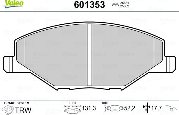 Valeo 601353 - Bremžu uzliku kompl., Disku bremzes autospares.lv