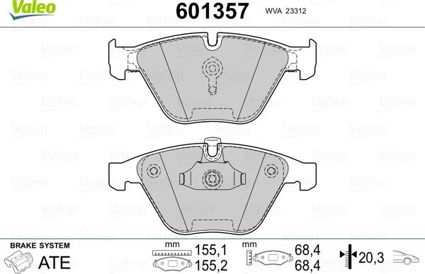 Valeo 601357 - Bremžu uzliku kompl., Disku bremzes www.autospares.lv