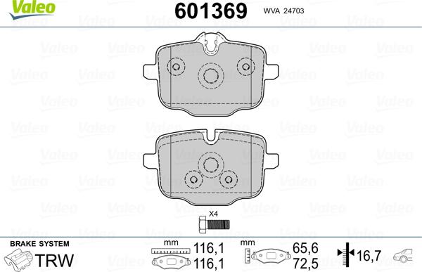 Valeo 601369 - Bremžu uzliku kompl., Disku bremzes autospares.lv