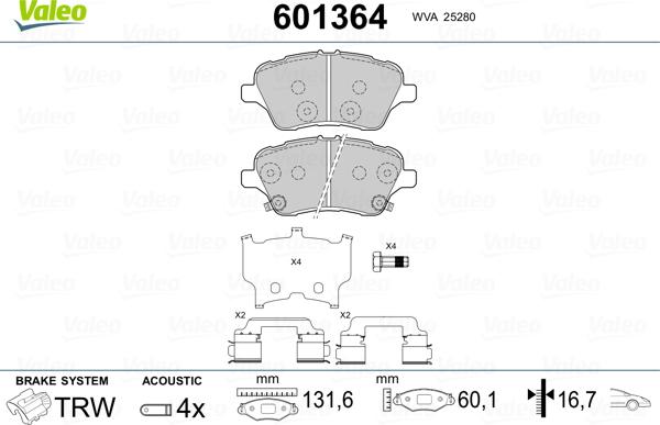 Valeo 601364 - Bremžu uzliku kompl., Disku bremzes autospares.lv