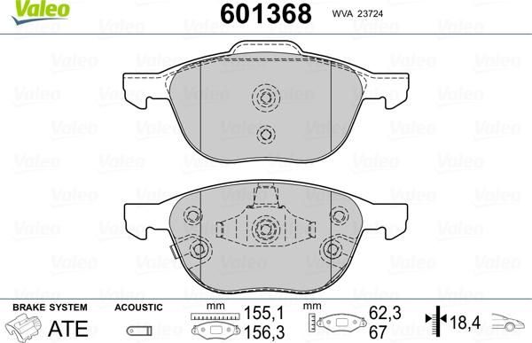 Valeo 601368 - Тормозные колодки, дисковые, комплект www.autospares.lv