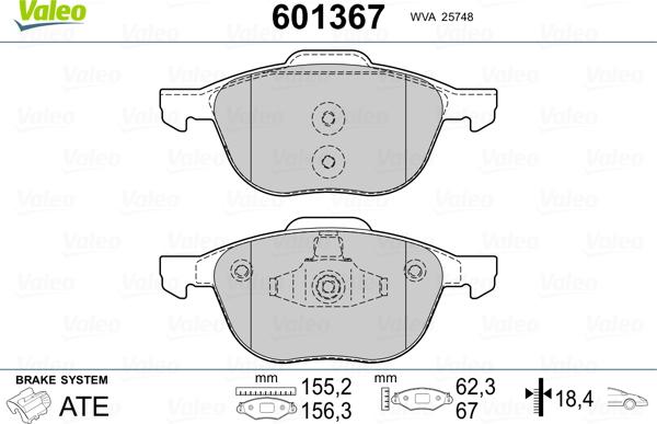 Valeo 601367 - Bremžu uzliku kompl., Disku bremzes autospares.lv