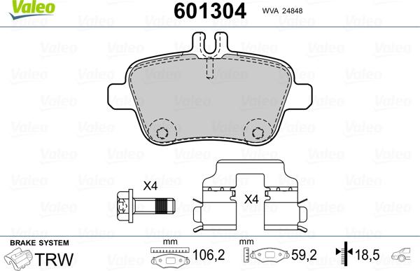 Valeo 601304 - Bremžu uzliku kompl., Disku bremzes www.autospares.lv