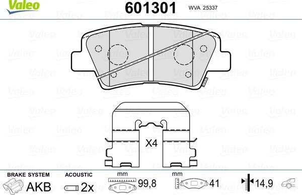 Valeo 601301 - Тормозные колодки, дисковые, комплект www.autospares.lv