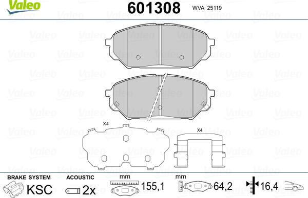 Valeo 601308 - Bremžu uzliku kompl., Disku bremzes www.autospares.lv