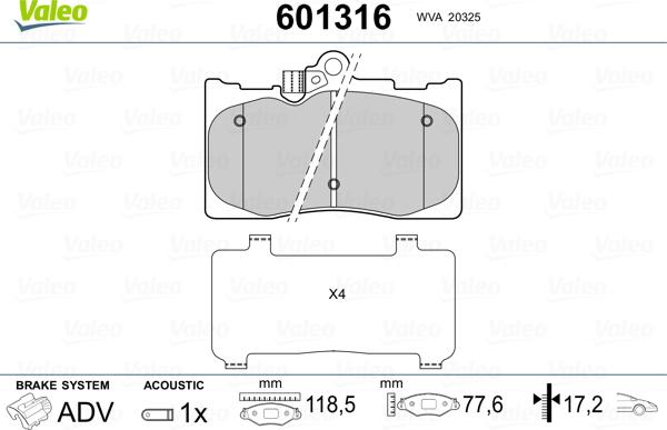 Valeo 601316 - Bremžu uzliku kompl., Disku bremzes www.autospares.lv