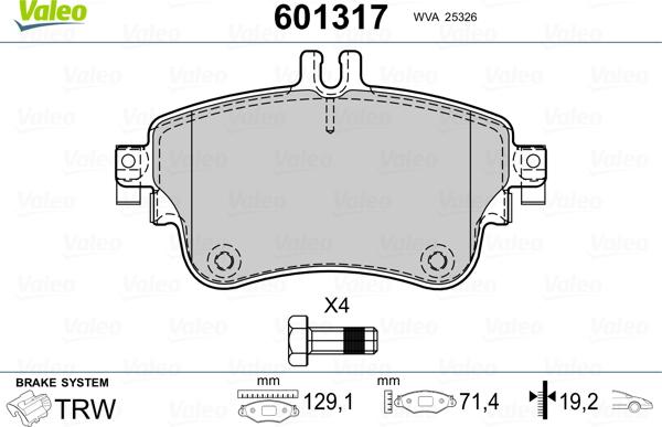 Valeo 601317 - Bremžu uzliku kompl., Disku bremzes www.autospares.lv