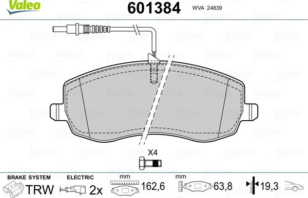 Valeo 601384 - Bremžu uzliku kompl., Disku bremzes www.autospares.lv