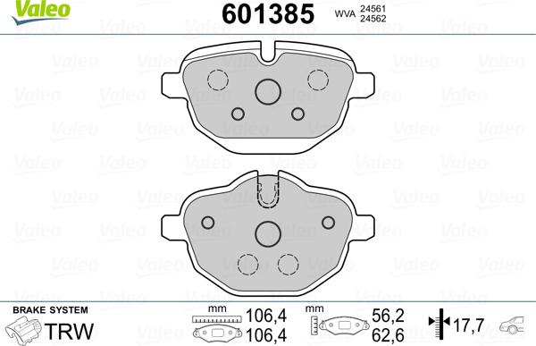 Valeo 601385 - Bremžu uzliku kompl., Disku bremzes autospares.lv