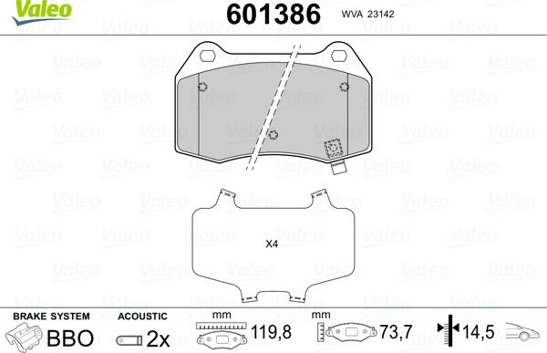 Valeo 601386 - Bremžu uzliku kompl., Disku bremzes www.autospares.lv