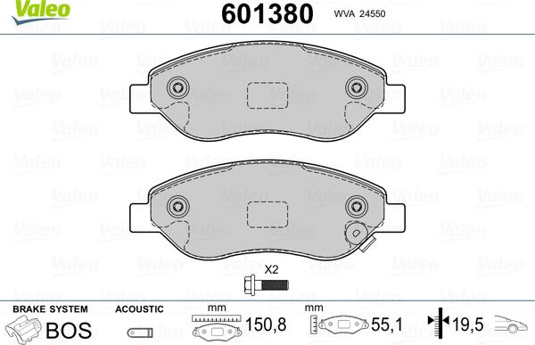 Valeo 601380 - Bremžu uzliku kompl., Disku bremzes www.autospares.lv