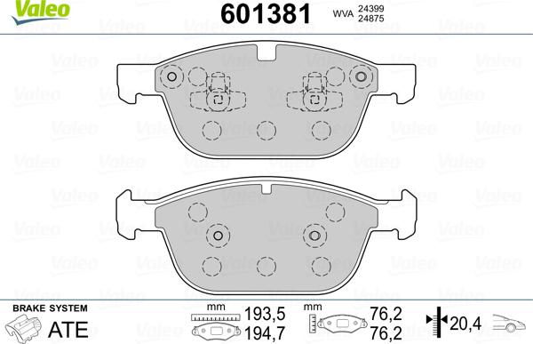 Valeo 601381 - Bremžu uzliku kompl., Disku bremzes www.autospares.lv