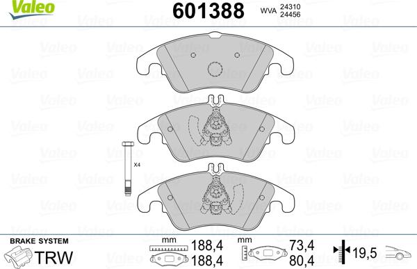 Valeo 601388 - Bremžu uzliku kompl., Disku bremzes autospares.lv