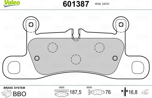 Valeo 601387 - Bremžu uzliku kompl., Disku bremzes www.autospares.lv