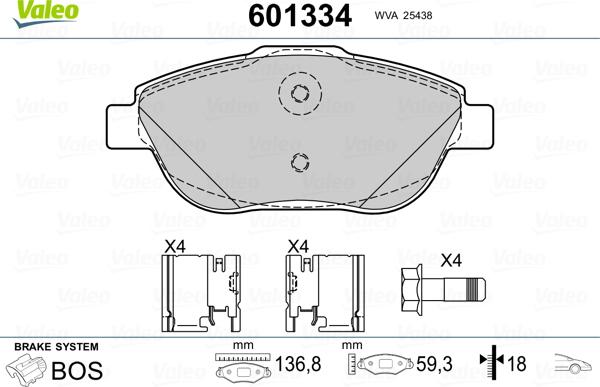 Valeo 601334 - Тормозные колодки, дисковые, комплект www.autospares.lv