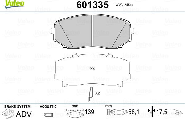 Valeo 601335 - Brake Pad Set, disc brake www.autospares.lv