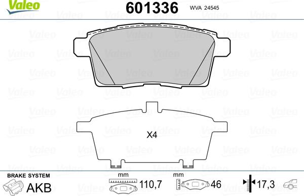 Valeo 601336 - Brake Pad Set, disc brake www.autospares.lv