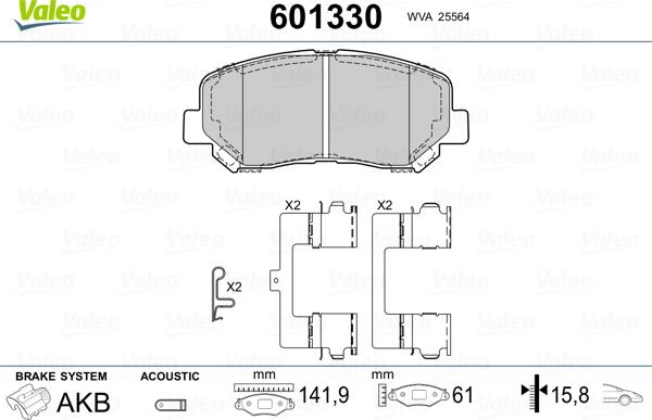 Valeo 601330 - Тормозные колодки, дисковые, комплект www.autospares.lv