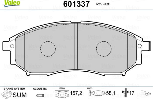 Valeo 601337 - Brake Pad Set, disc brake www.autospares.lv