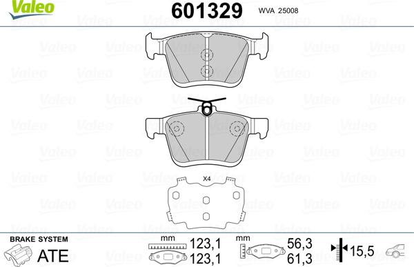 Valeo 601329 - Тормозные колодки, дисковые, комплект www.autospares.lv