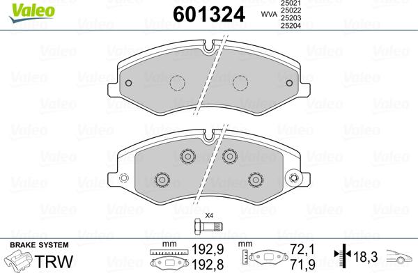 Valeo 601324 - Brake Pad Set, disc brake www.autospares.lv