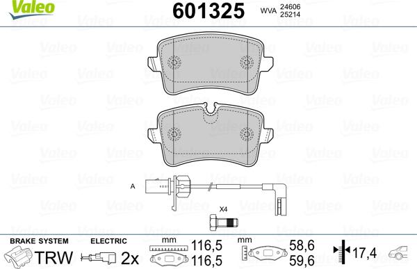 Valeo 601325 - Bremžu uzliku kompl., Disku bremzes autospares.lv