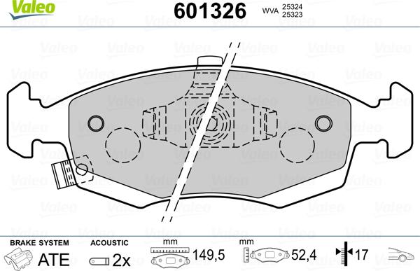 Valeo 601326 - Bremžu uzliku kompl., Disku bremzes www.autospares.lv