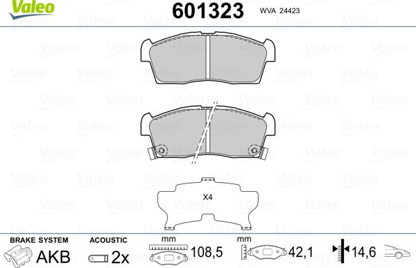 Valeo 601323 - Bremžu uzliku kompl., Disku bremzes autospares.lv