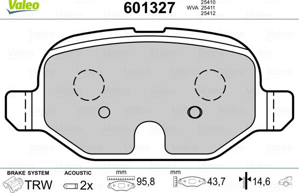 Valeo 601327 - Bremžu uzliku kompl., Disku bremzes www.autospares.lv