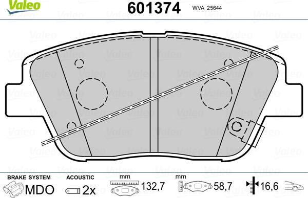 Valeo 601374 - Bremžu uzliku kompl., Disku bremzes www.autospares.lv