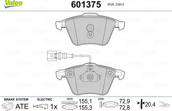 Valeo 601375 - Тормозные колодки, дисковые, комплект www.autospares.lv