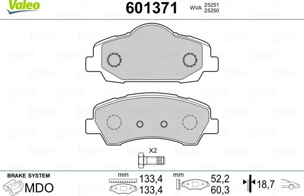 Valeo 601371 - Bremžu uzliku kompl., Disku bremzes www.autospares.lv